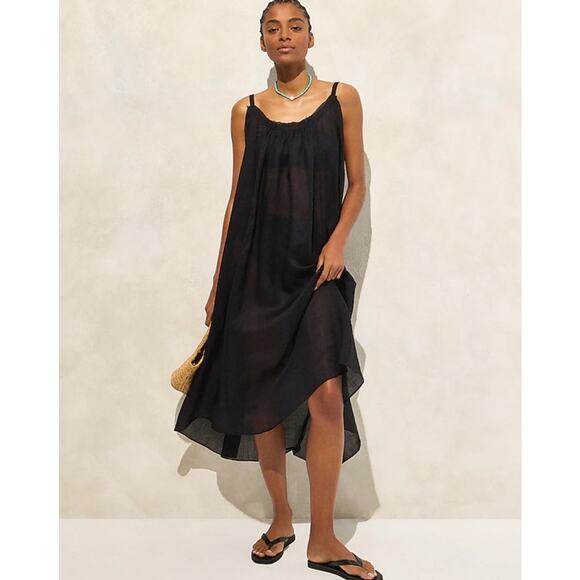 J. Crew Trapeze Midi Dress Womens XL Black Ramie Lightweight Cover Up 2025 Style - Picture 1 of 12
